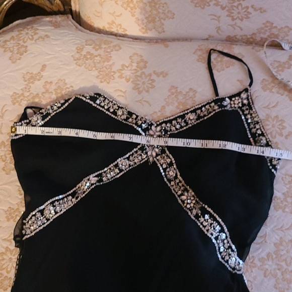 Basix II vintage silver beaded jewel dress flapper 100% silk vtg black 1920s - Picture 14 of 15